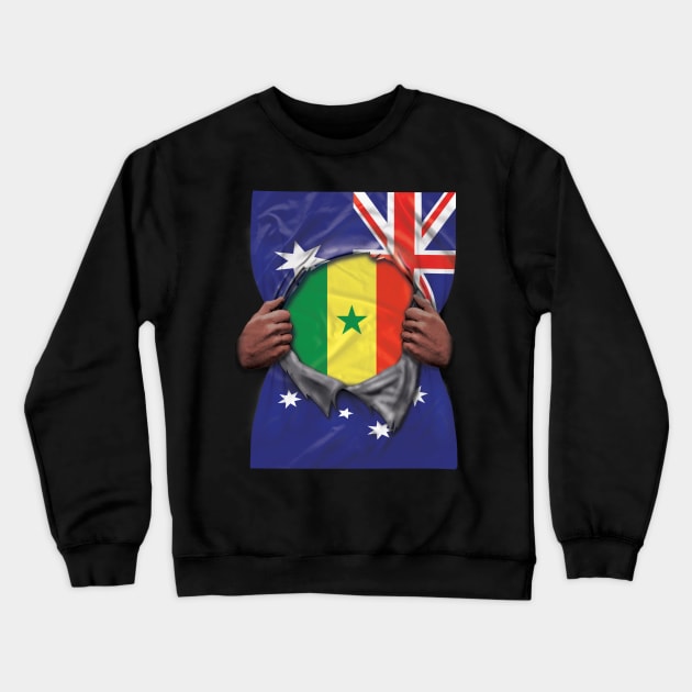 Senegal Flag Australian Flag Ripped Open - Gift for Senegalese From Senegal Crewneck Sweatshirt by Country Flags